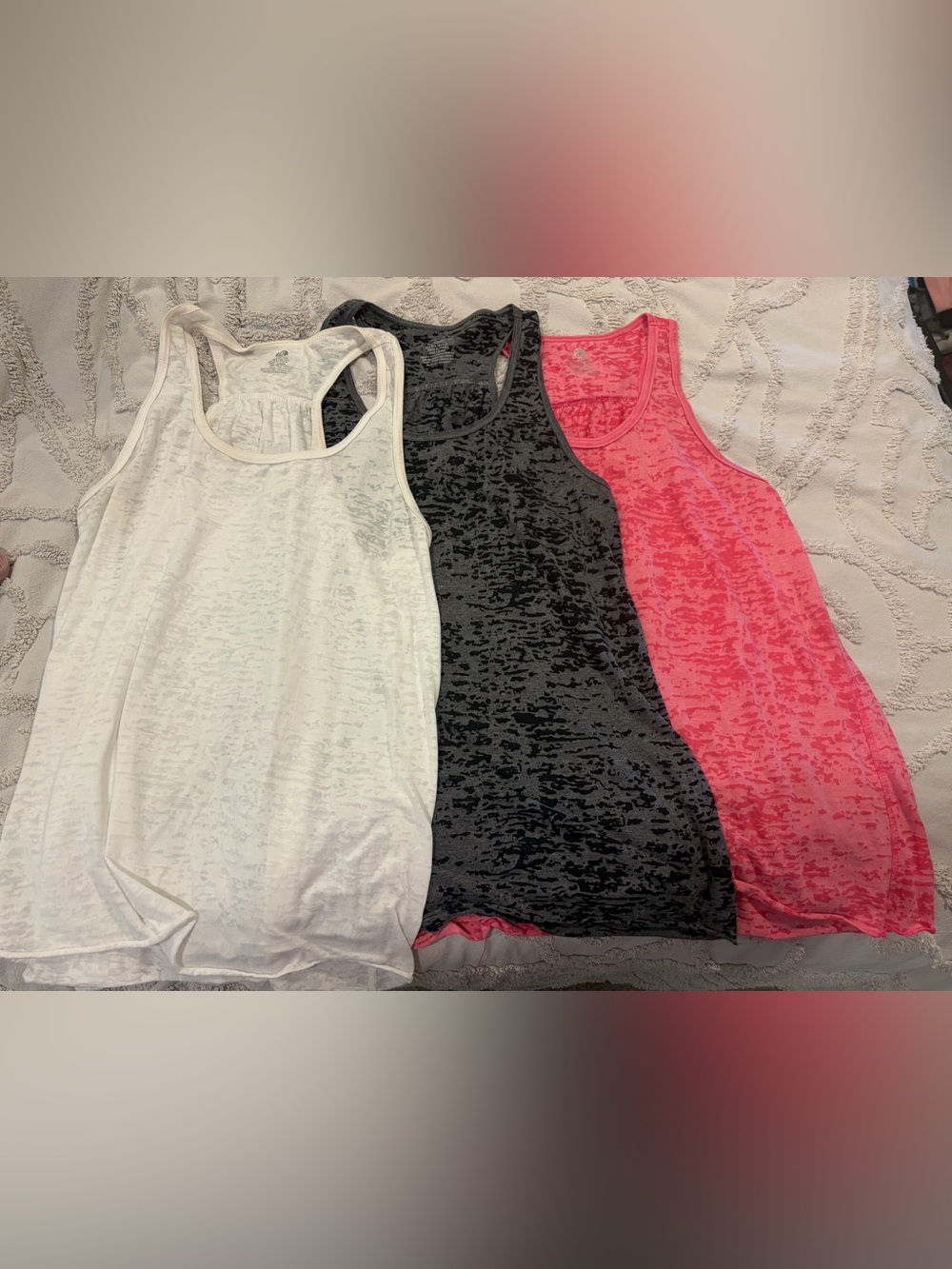 Women's Burnout Racerback Tank - White, Charcoal, Pink